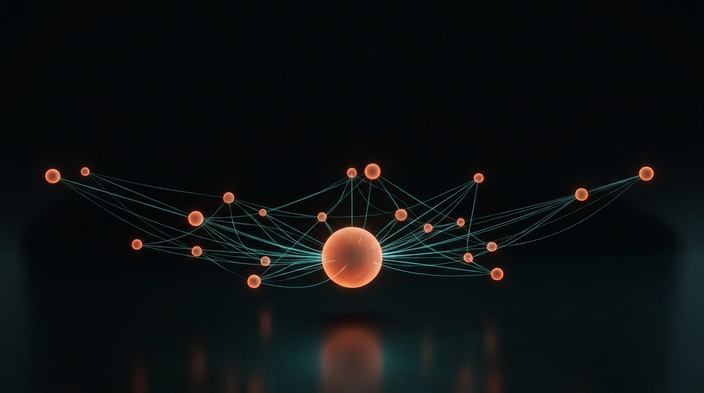 Network of glowing spheres connected by filaments